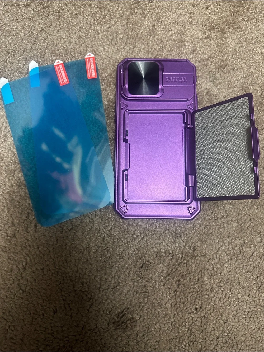 Purple IPhone 14ProMax Wallet Case with 2 Screen Protectors and Camera Cover
